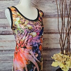 NEW AVENUE PLUS SIZE MULTI COLOR ABSTRACT SLEEVELESS MAXI DRESS